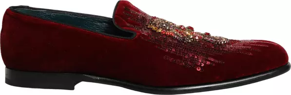 Maroon Sequin Gemstone Dress Loafers Shoes