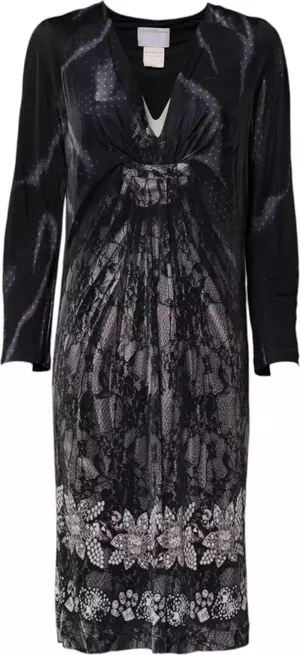 Black Floral Viscose Sheath Midi Dress