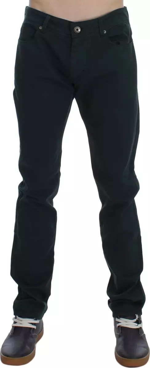 Green Cotton Denim Stretch Straight Fit Jeans