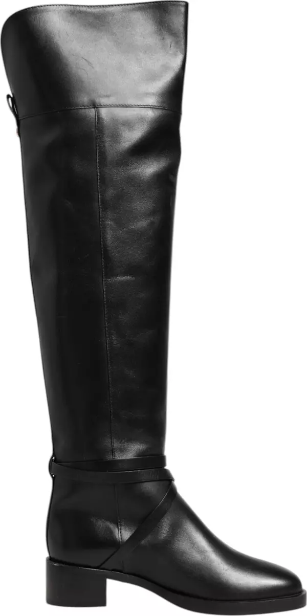 Black Leather Buckled High Boots Shoes
