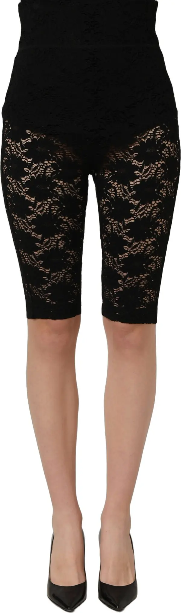 Black High Waist Sheer Floral Lace Shorts