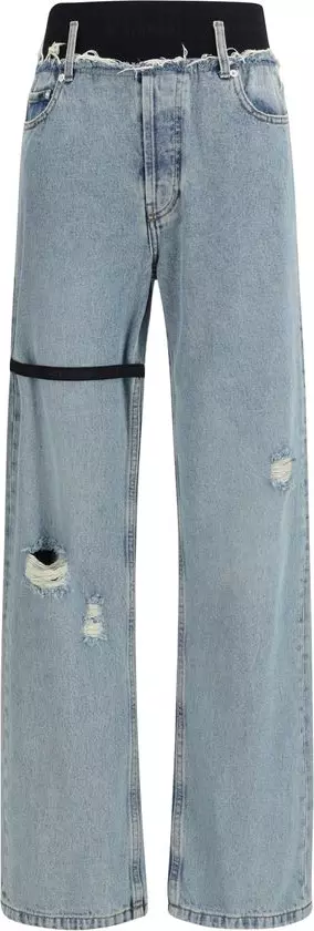 Blue Cotton High-Waisted Jean