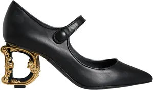 Black Leather Logo Heels Mary Janes Pumps Shoes