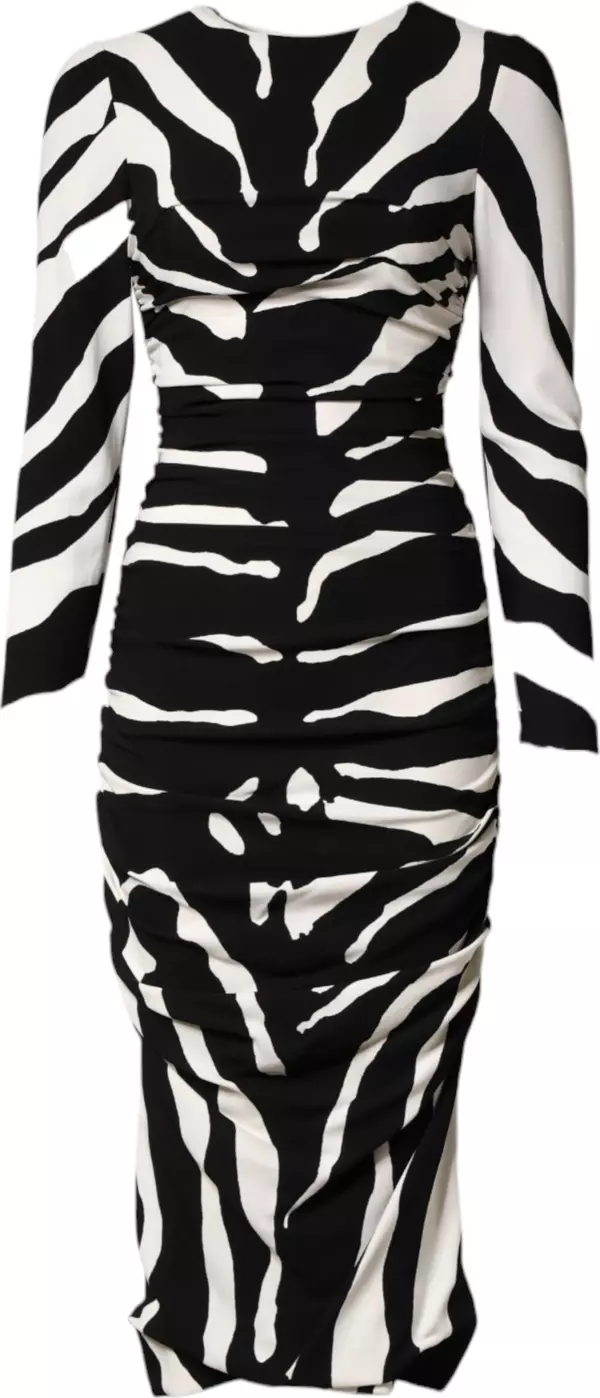 Black White Zebra Viscose Sheath Midi Dress