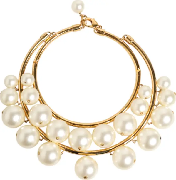 Gold Brass Faux Pearl Crystal Statement Luxury Jewelry Necklace
