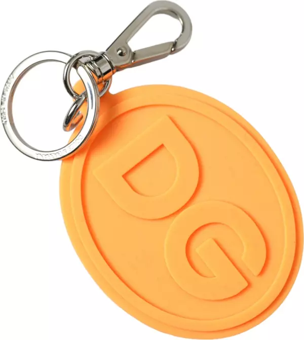 Orange Rubber DG Logo Silver Brass Metal Keyring Keychain