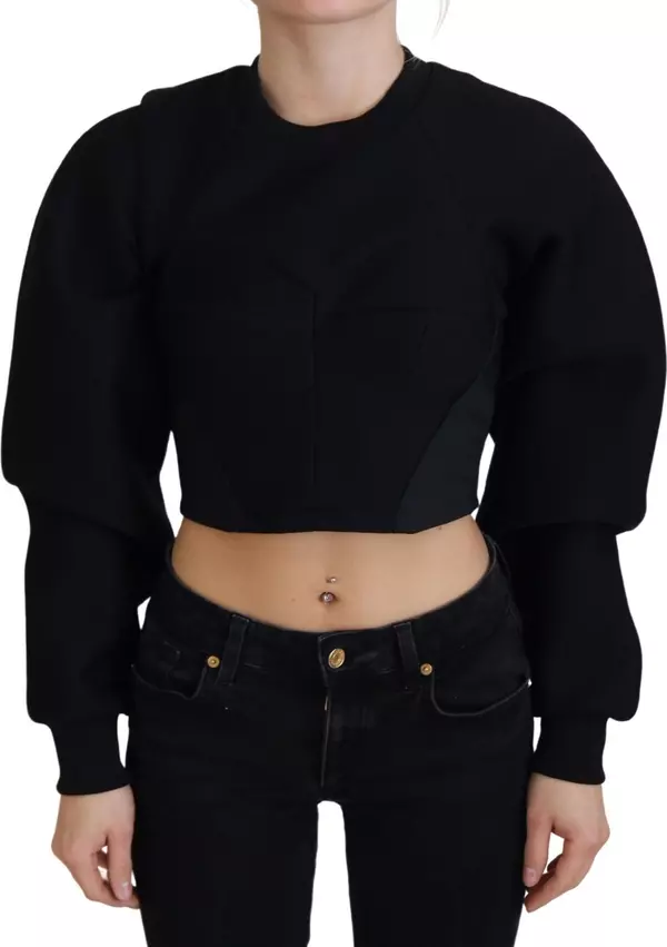 Black Cropped Zipper Back Sweatshirt Sweater