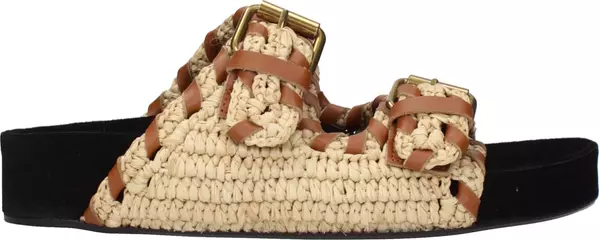 Beige Raffia Slippers