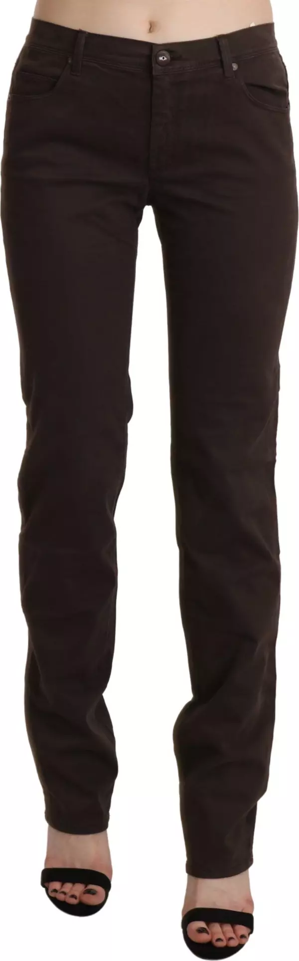 Brown Mid Waist Skinny Slim Trouser Cotton Jeans
