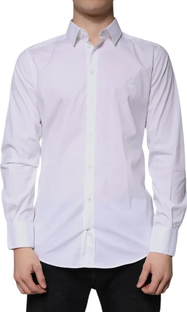White Cotton Long Sleeve GOLD Dress Shirt