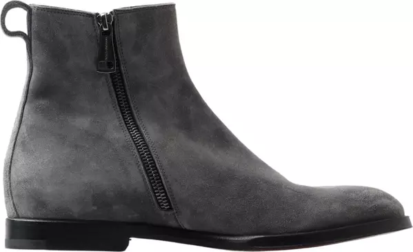 Gray Leather Men Ankle Boots Shoes