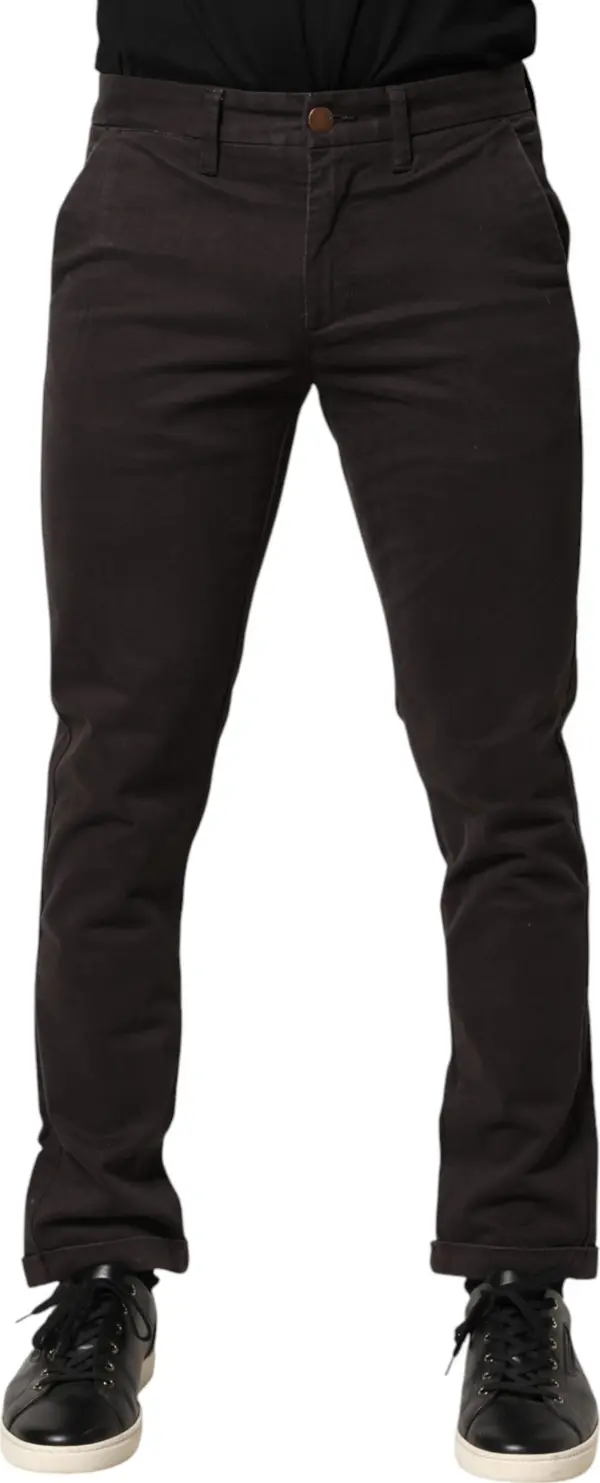 Dark Brown Cotton Stretch Skinny Mid Waist Men Trouser Pants