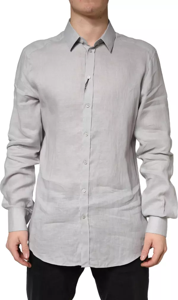 Gray GOLD Linen Long Sleeves Dress Men Shirt