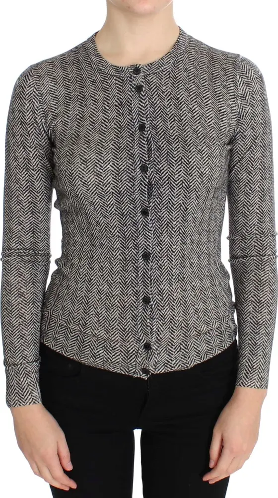 Black White Wool Top Cardigan Sweater