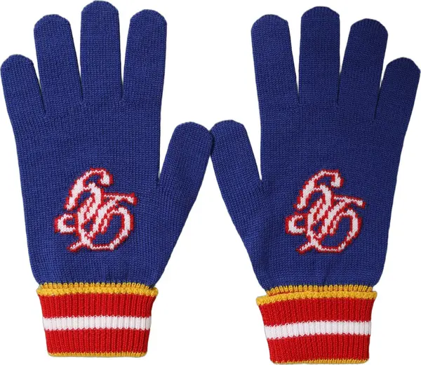 Blue Striped Wool DG Logo Embroidered Gloves