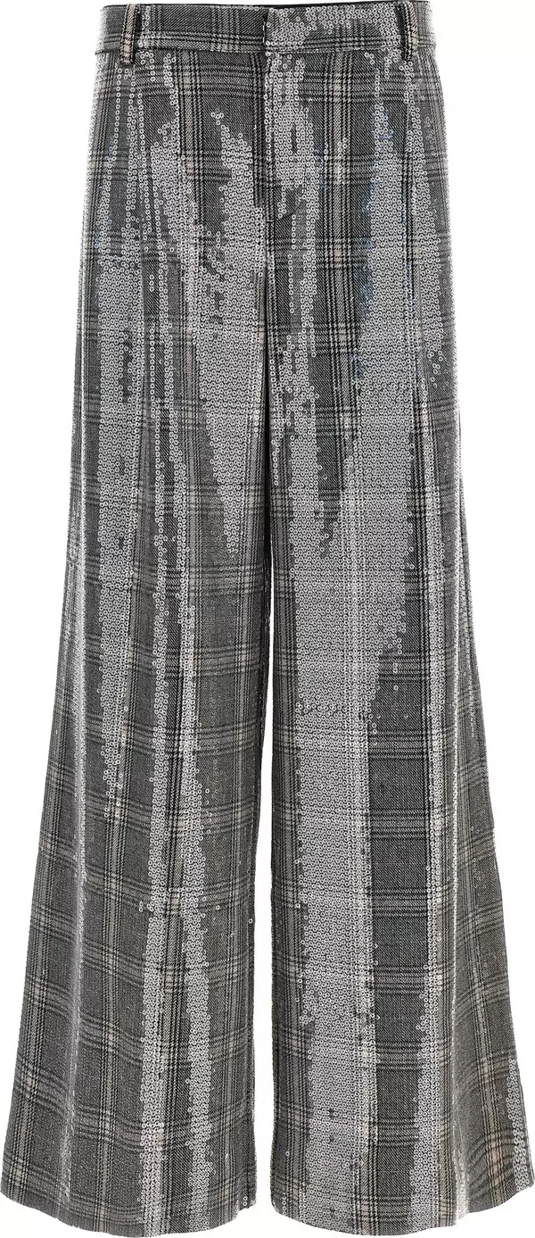 Gray Polyester Casual Pants