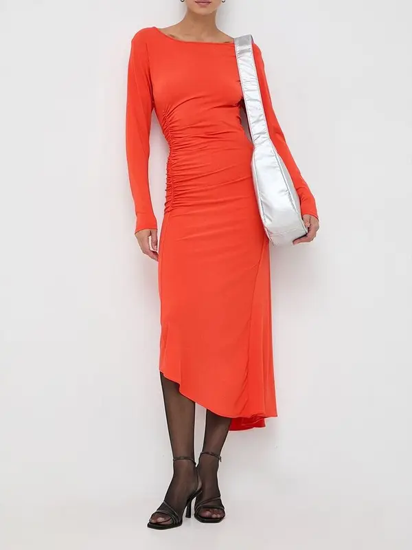 Orange Acetate Casual Dress