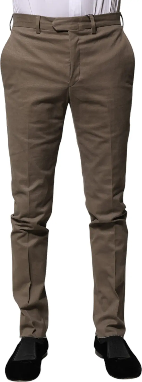 Brown Cotton Tapered Formal Dress Pants