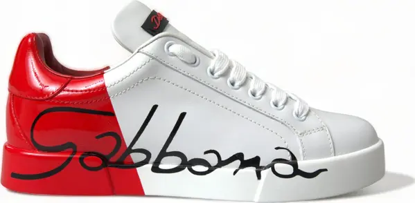 White Red Lace Up Womens Low Top Sneakers Shoes