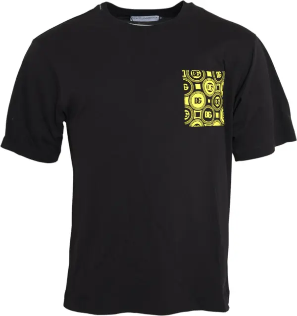 Black Printed Pocket Cotton Crewneck T-shirt