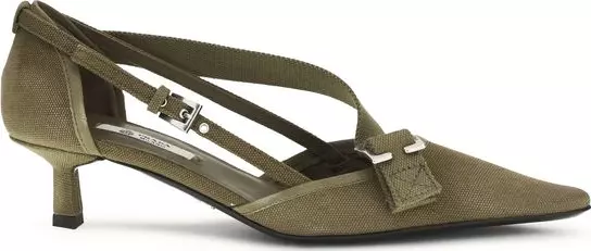 Bicolor Cotton Mid Heel Pumps