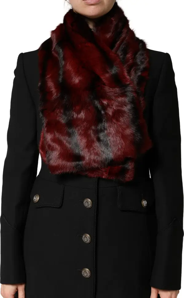 Black Red Stripe Fur Shawl Neck Wrap Scarf