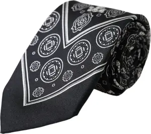 Black Patterned 100%Silk Adjustable Tie