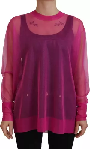 Fuchsia Polyester Crewneck Pullover Sweater
