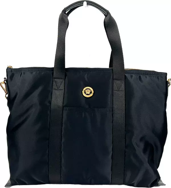Versace Black Nylon Fabric La Medusa Shoulder Tote Bag