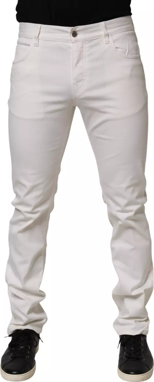 White Mid Waist Skinny Fit Denim Casual Trouser Jeans