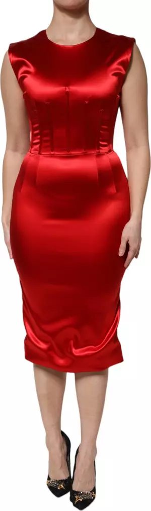 Red Acetate Sleeveless Sheath Midi Dress