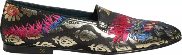 Black Jacquard Floral Loafers Men Dress Shoes