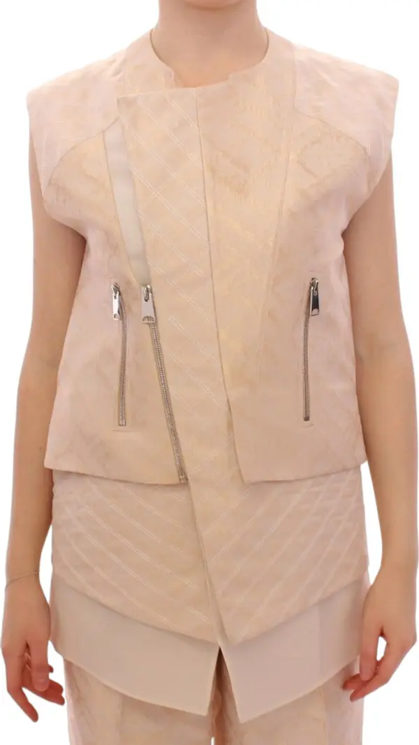 Beige brocade sleeveless jacket