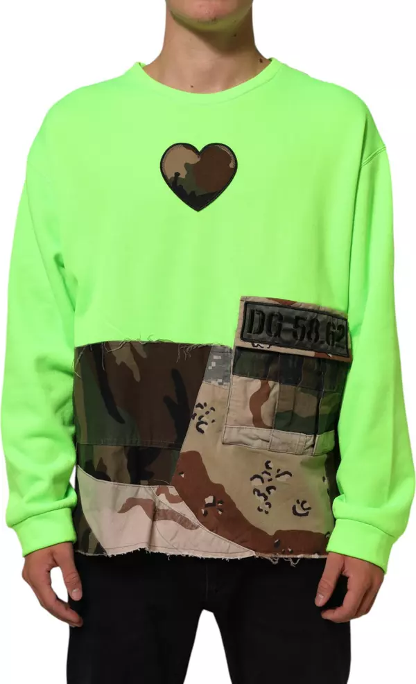 Green Patchwork Heart Men Sweatshirt Sweater