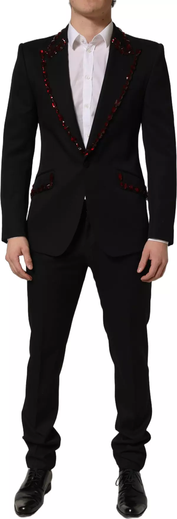 Black Wool Crystal Embellished 2 Piece Suit