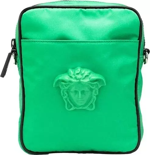 Versace Small Bright Green Nylon Fabric Medusa Crossbody Messenger Bag Purse