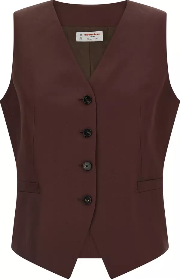 Brown Viscose Sleeveless Jacket