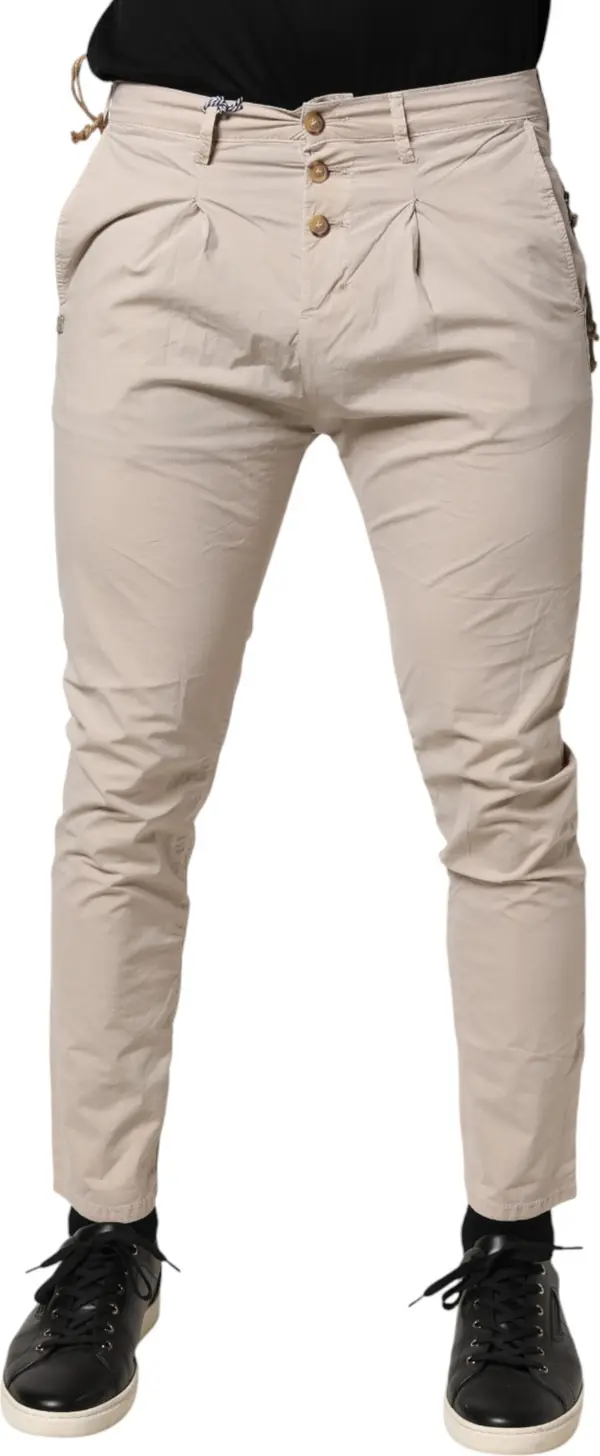 Beige Cotton Stretch Slim Fit Denim Jeans