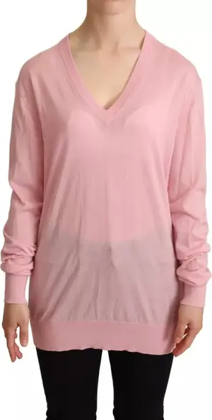 Pink V-neck Women Pullover Cashmere Sweater