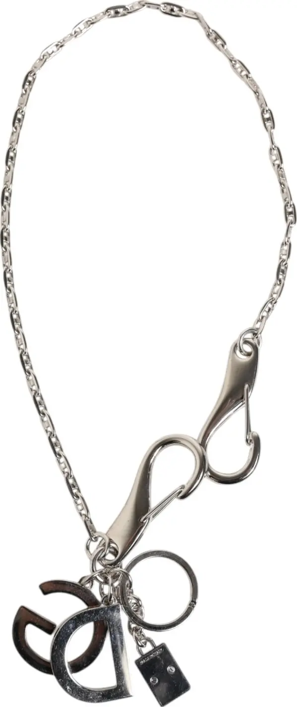 Silver Tone DG Logo Keychain Key Holder Bag Charm Keyring