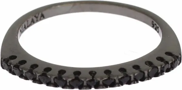 Black CZ Rhodium 925 Silver Womens Ring