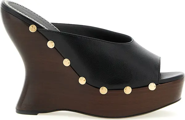 Black Calfskin Wedge Sandals