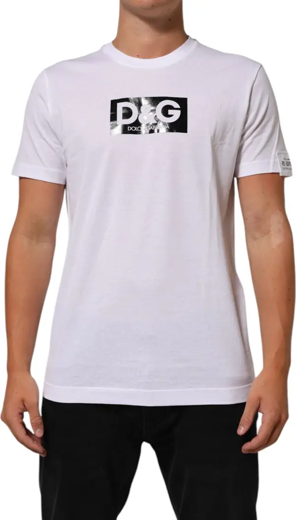 White Logo Print Cotton Crew Neck T-shirt