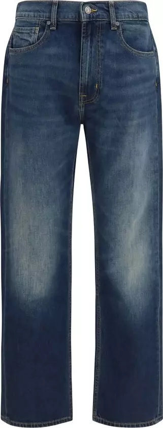 Blue Cotton Straight-Leg Jeans