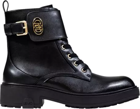 Black Artificial Leather Lace-Up Boots