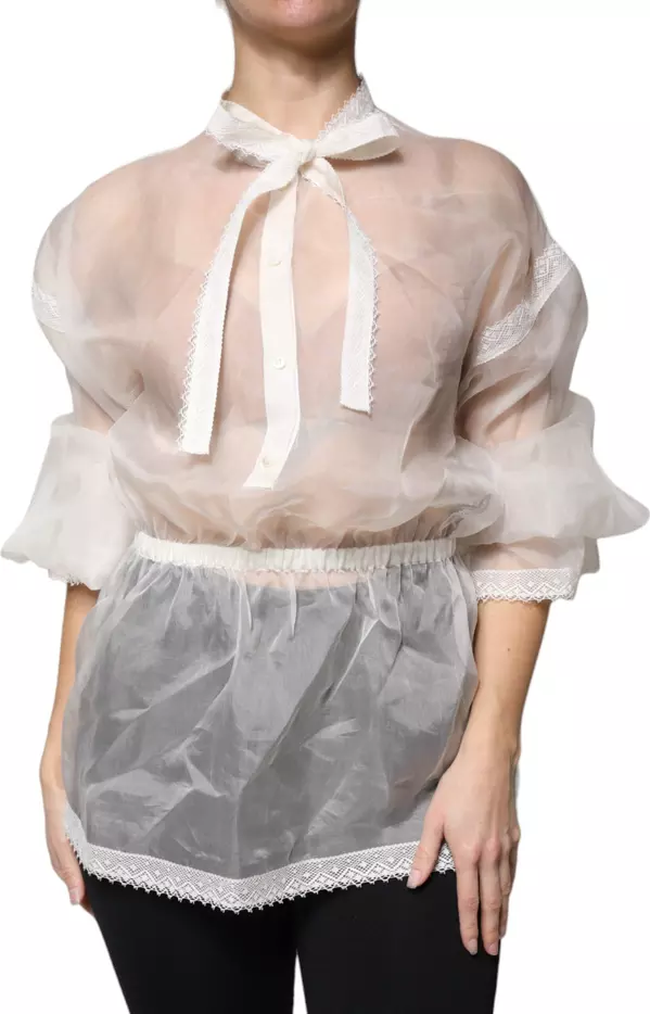 White Ascot Collar Long Sleeves Blouse Top