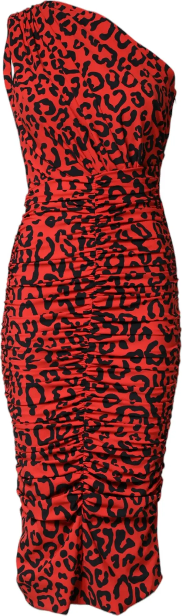 Red Leopard Print Nylon Sheath Midi Dress