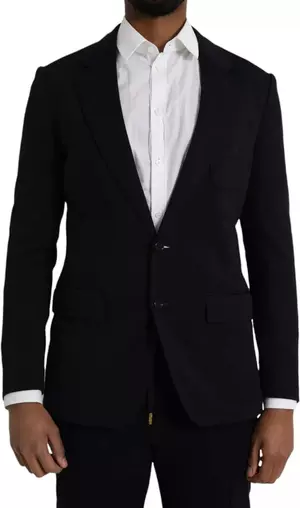 Blue Wool Notch Single Breasted Coat Blazer