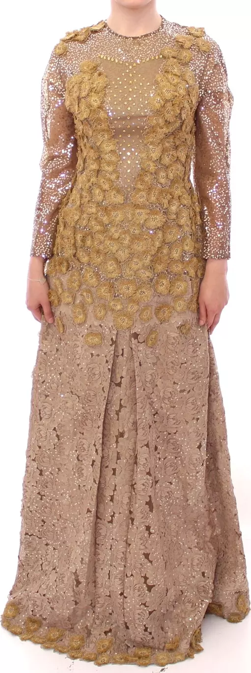 GOLD Long Lace Maxi Crystal Dress