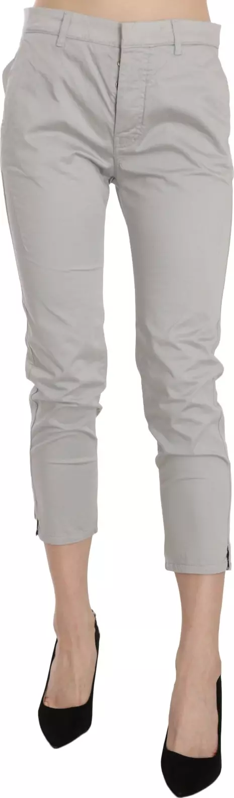 Cotton Gray High Waist Skinny Cropped Trousers Pants